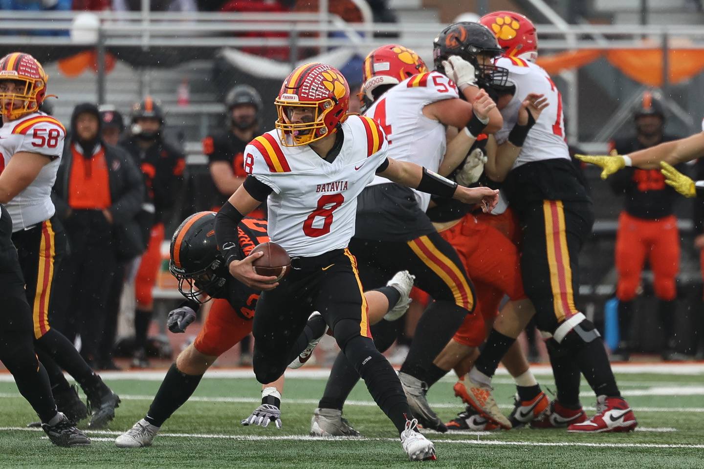 Batavia’s Michael Vander scrambles against Lincoln-Way West on Saturday, Nov. 9, 2024 in New Lenox.