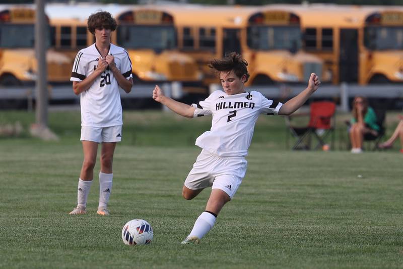 Joliet Catholic’s Vincent Dinovo takes a free kick against Providence on Aug. 21, 2023 in New Lenox.