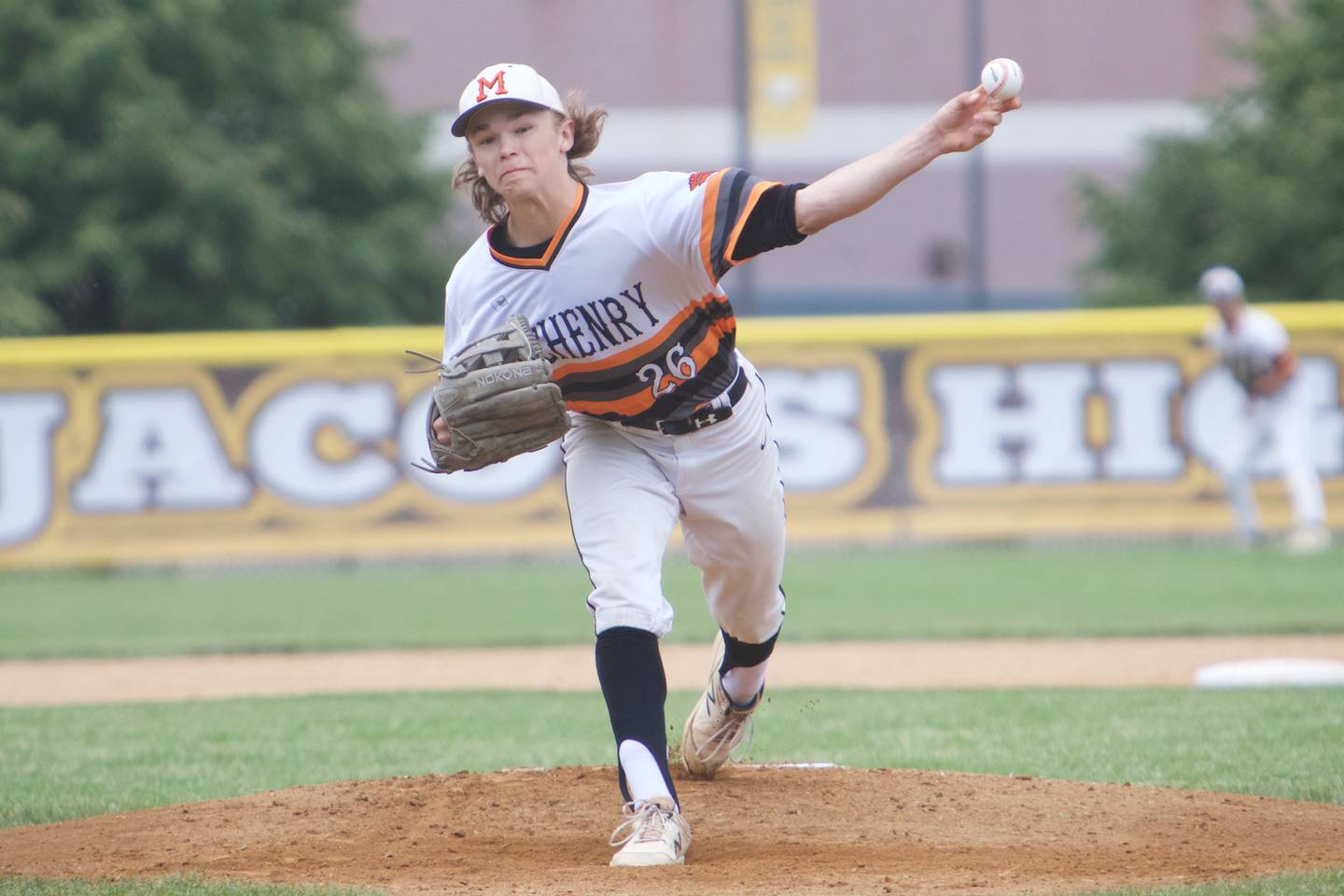 McHenry's Lleyton Grubich delivers a pitch against Huntley at the Class 4A Sectional Final on June 4, 2022 in Algonquin.