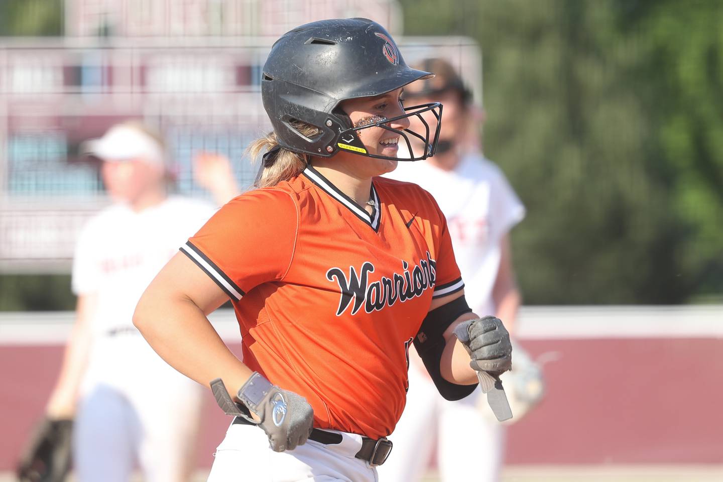 Lincoln-Way West’s Molly Marquardt heads home smiling after ending Lisabelle Dimitrijevic perfect game with a 7th inning 2 out home run against Lincoln-Way Central in the Class 4A Lockport Sectional semifinal on Wednesday, May 30, 2023, in Lockport.