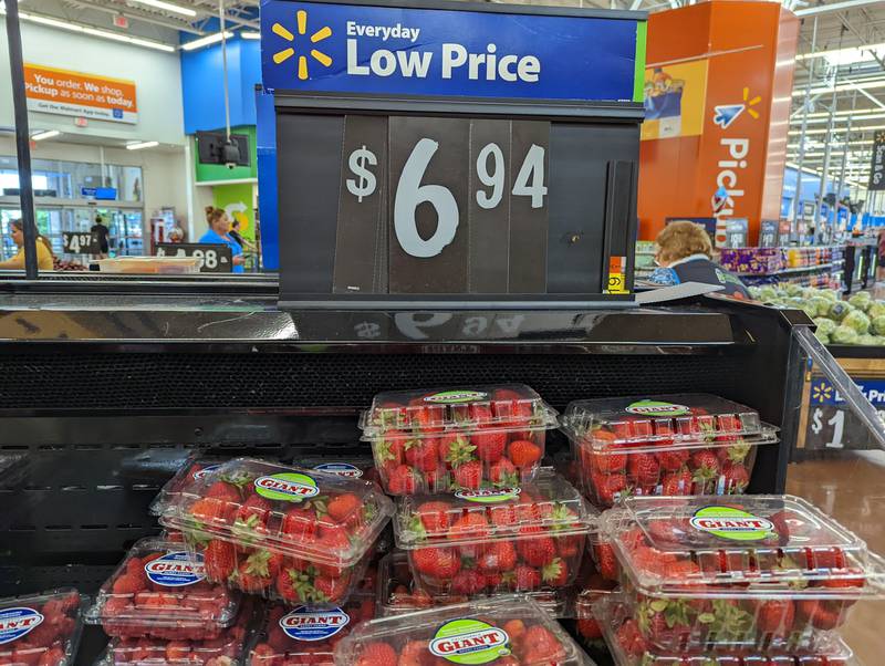 From steep increases in food, gas and rent to subtle increases in cell phone fees: Will County residents are facing rising prices nearly everywhere they turn. Pictured are strawberries at Walmart in Joliet on Monday, July 11, 2022.