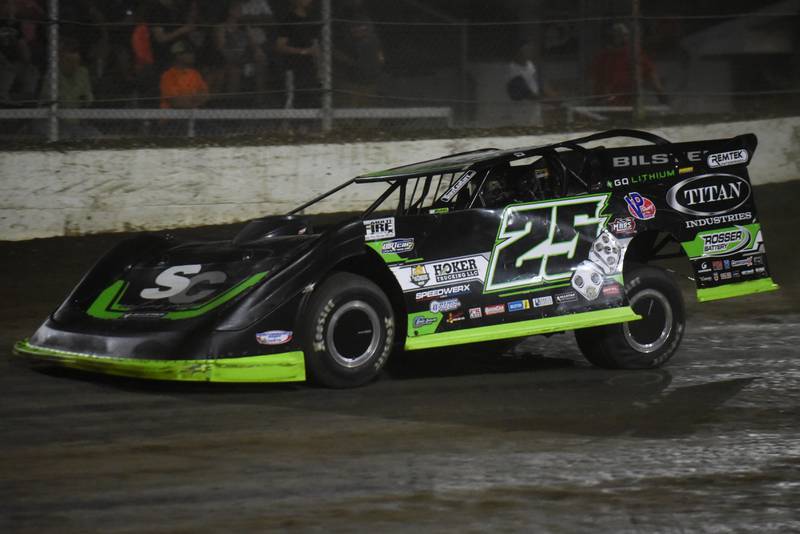 Jason Feger exits turn four during the DIRTcar Summer Nationals late model feature at Kankakee County Speedway Wednesday, June 11, 2025.