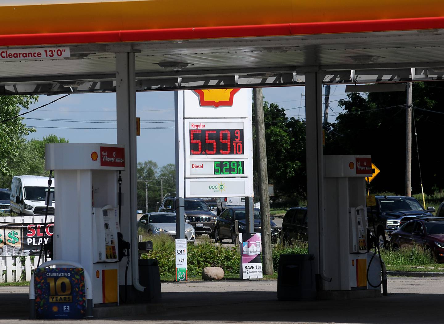 Fuel prices on Thursday, June 2, 2022, at a Shell gas station at the intersection of Chapel Hill Road and Route 120  in McHenry. Fuel prices reached a new high this week.