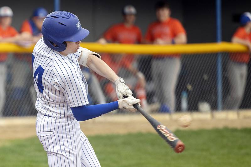 Newman’s Jameson Hanlon drives one in the gap to plate two for double against Eastland Wednesday, April 15, 2026.
