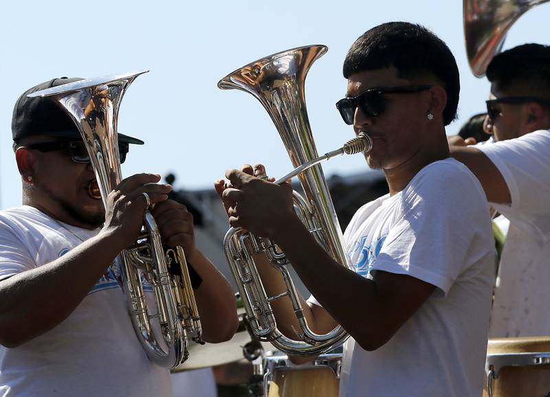 Members of Banda La Enkantadora perform on Sunday, Sept. 14, 2025, during the annual Hispanic Connections Mexican Independence Day Celebration in the Historic Woodstock Square. The celebration featured music, food and culture.