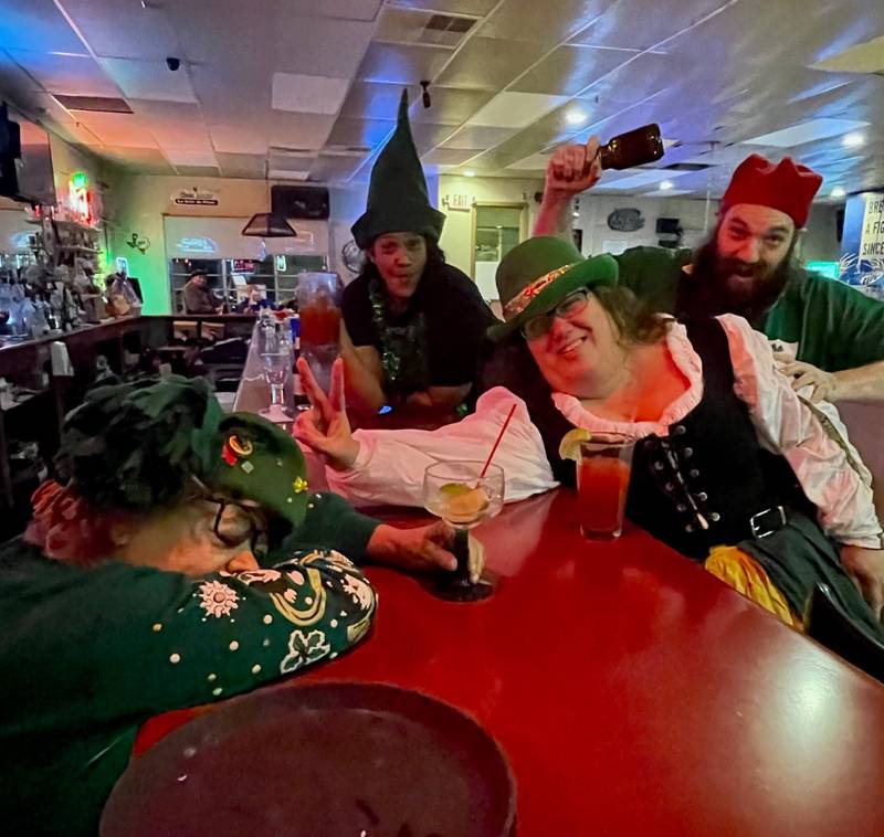 Joliet’s favorite gnomes and leprechauns return to the stage Friday and Saturday night to drink a few beers and throw a few taunts for an age 18 and up "blue comedy" show at the Billie Limacher Bicentennial Park Theatre in Joliet. Pictured from left are Cheryl Foster, Serena Magosky, Heidi McReynolds & Randy McReynolds at Vela’s in Joliet.
