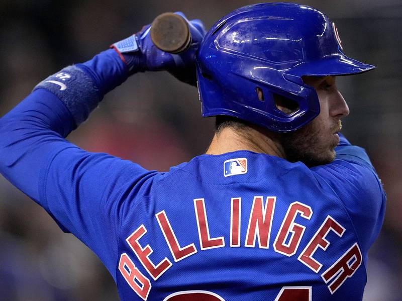 FILE - Chicago Cubs' Cody Bellinger waits to hit against the Arizona Diamondbacks during the first inning of a baseball game, Sept. 15, 2023, in Phoenix. Bellinger is going back to the Cubs, agreeing to an $80 million, three-year contract. The slugger can opt out of the deal after each of the first two seasons, according to a person familiar with the agreement who spoke to the AP on Sunday, Feb. 25, 2024 on condition of anonymity because it was pending a physical. (AP Photo/Matt York, file)