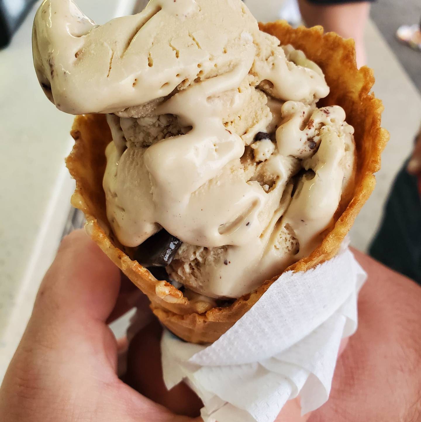 The “Exhausted Parent" parent at Minooka Creamery was bourbon-spiked espresso ice cream swirled with bittersweet chocolate chunks.