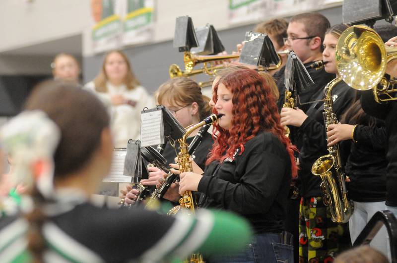 Seneca's Alaina Daschner performs in the band before the home basketball game against Marquette on Friday, Dec. 5, 2025.