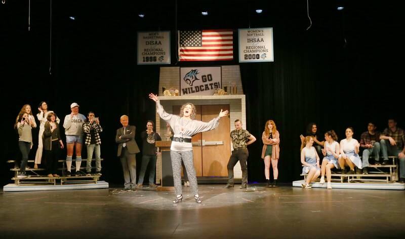 Dee Dee Allen played by Tracey Chillders sings a solo during a rehearsal of "The Prom" on Wednesday, April 19, 2023 at IVCC in Oglesby.