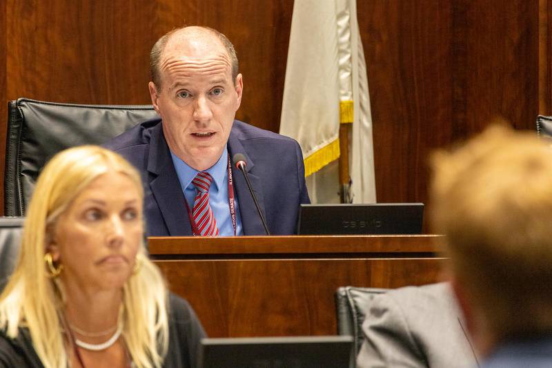 Sen. Bill Cunningham, D-Chicago, speaks to members of the Illinois Pollution Control Board at the Joint Committee on Administrative Rules meeting on Tuesday, July 18, 2023. Cunningham is the co-chair of the bipartisan 12-member committee.