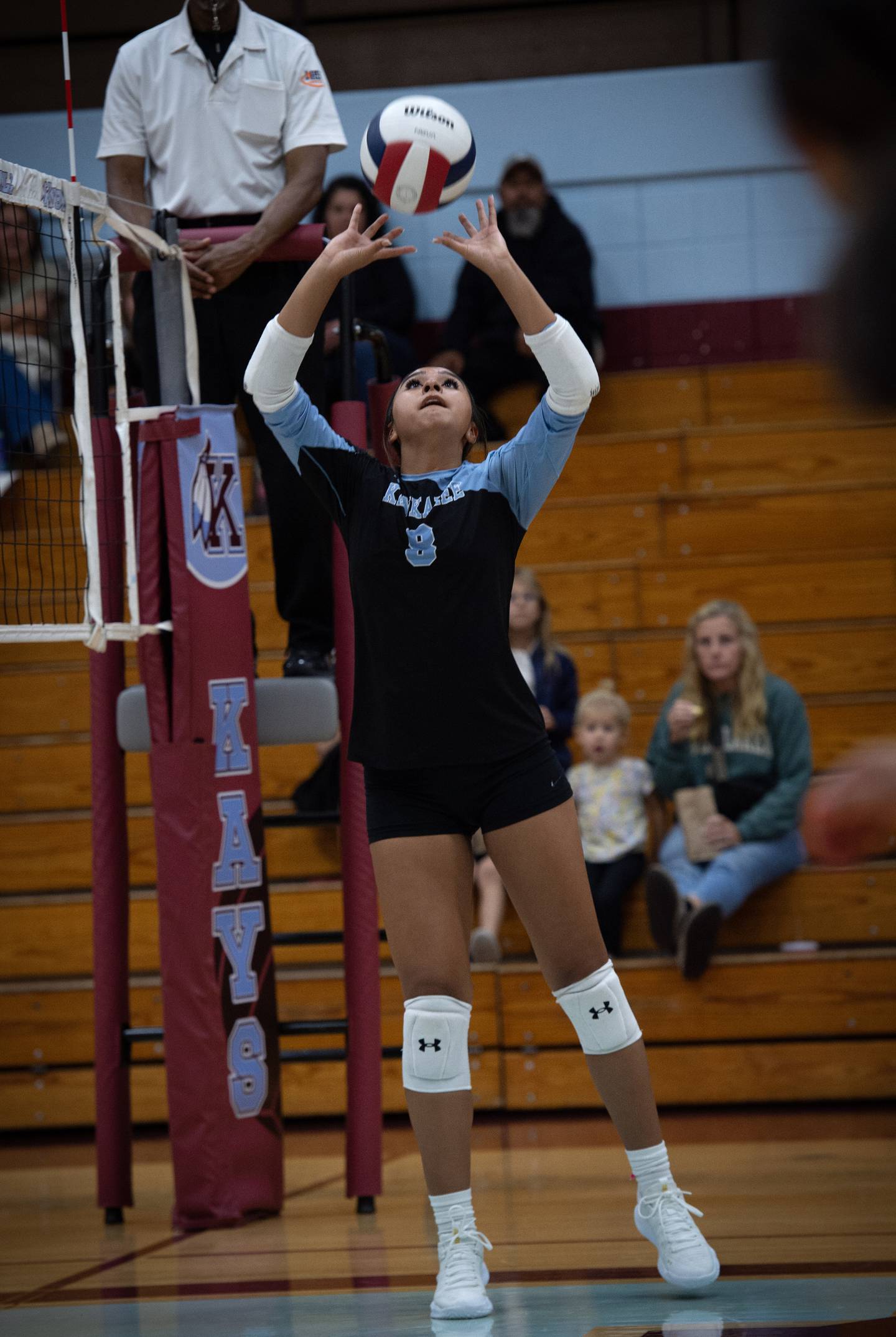 Kankakee's Elizabeth Avalos, sets the ball in a match against Bloom on Tuesday, October 14, 2025.