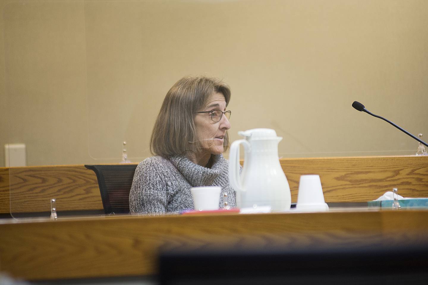 Charlene Wilkinson, sister to victim Peggy Schroeder, reads her impact statement during the sentencing of Rachel Helm March 9, 2022 in Whiteside County court.