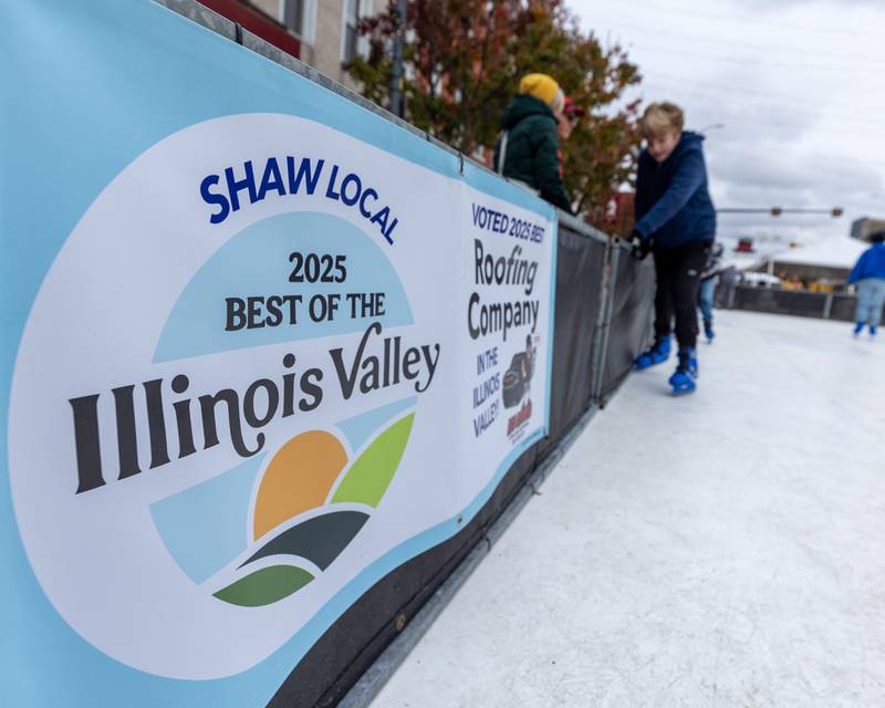 Children skate on Ice-Skating rink at Frosty on First on Saturday, November 8, 2025 on First Street in La Salle.