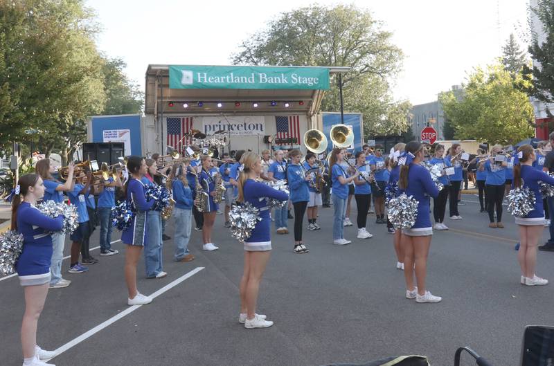Princeton High School cheerleaders and band perform The National Anthem before the "Down on Main Street" concert featuring Electric Avenue- The 80's MTV Experience on Thursday, Sept. 4, 2025 during the Homestead Festival in Princeton.