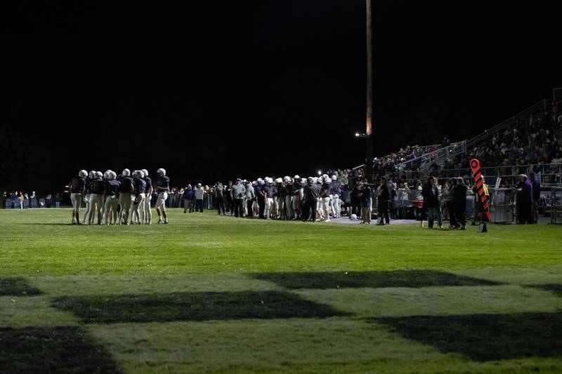 Wilmington takes a final time out during the Wildcats' 49-7 victory over Tri-Valley in the quarterfinal game on Saturday, Nov. 15, 2025.