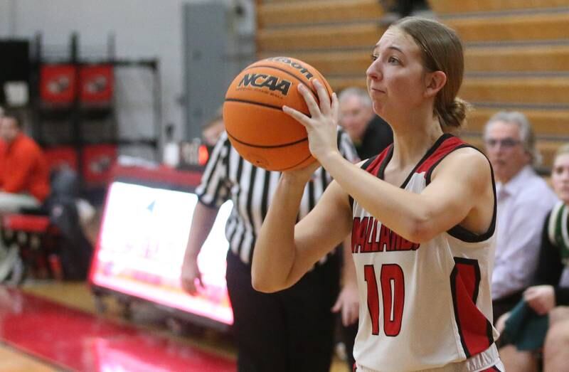 Henry-Senachwine's Rachael Eckert shoots a wide-open shot against St. Bede on Thursday, Jan. 30, 2025 at Henry-Senachwine High School.