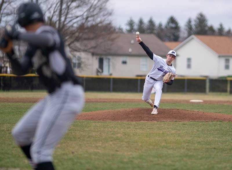 Plano’s Sean Earwood (22) delivers a pitch against Sycamore during a baseball game at Plano High School on Monday, April 4, 2022.