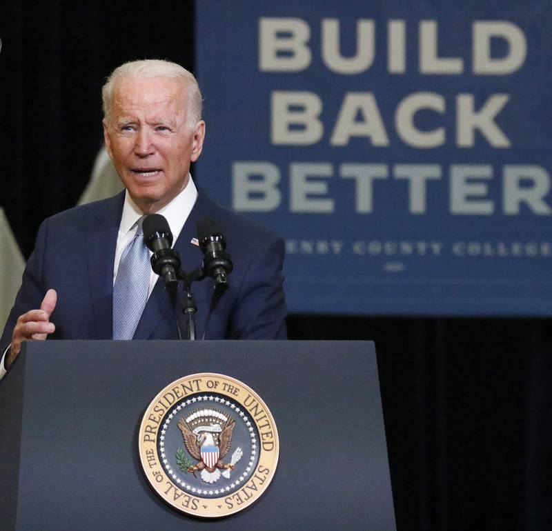 President Joe Biden visits Crystal Lake to promote his "Build Back Better" campaign at McHenry County College on Wednesday, July 7, 2021 in Crystal Lake.