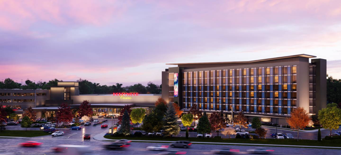 Rendering of the exterior for the new Hollywood Casino Joliet being built at the Rock Run Collection development at Interstates 55 and 80.  The casino is expected to be open late 2025.