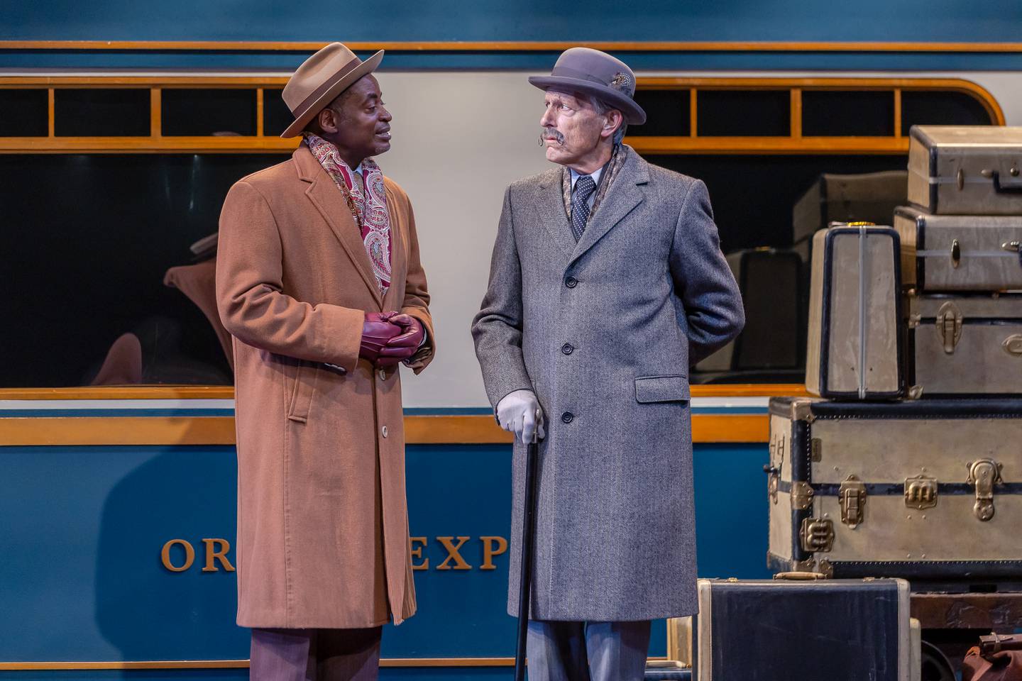 Sean Blake (from left) and Larry Yando in a scene from "Murder on the Orient Express" at Drury Lane Theatre in Oakbrook Terrace.