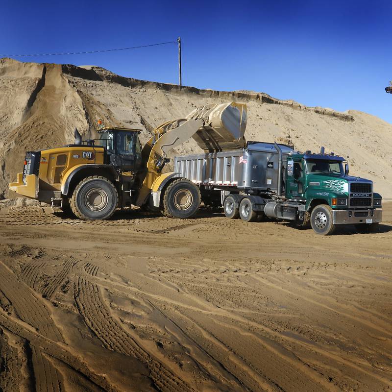 Sand is loaded into a truck Friday, Feb. 10, 2023, at Thelen Sand and Gravel, 28955 W. Route 173 in Fox Lake.
