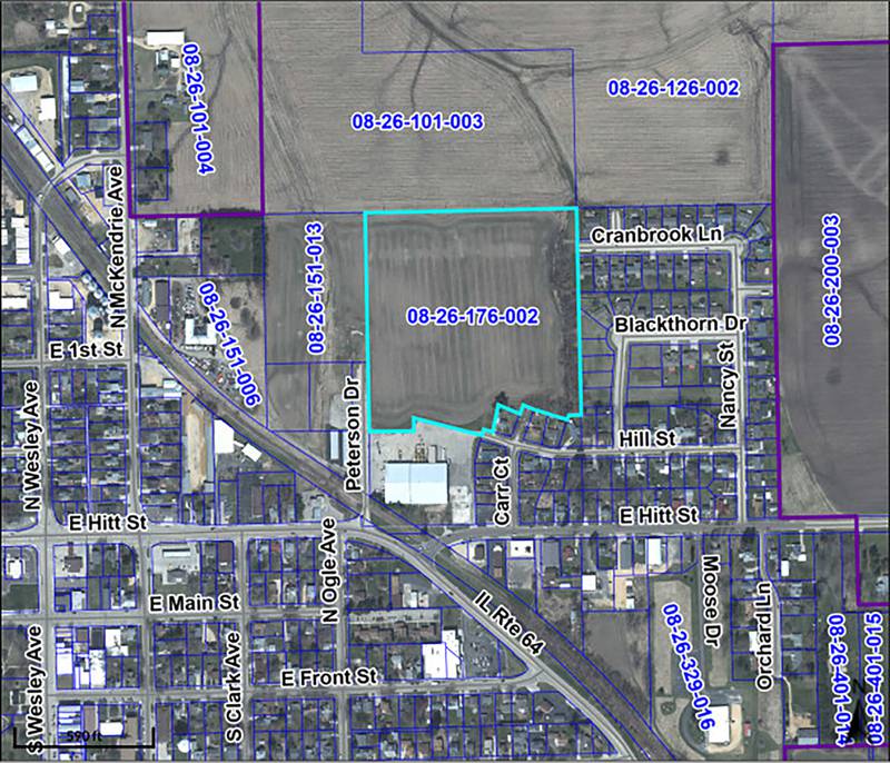 The Village of Progress and Kreider Services plan to buy 22.83 acres of land (08-26-176-002 and 08-26-151-013) on which to construct the Hill Street Neighborhood. The neighborhood would be build in phases, starting with 24 units and a community center, with half of the units reserved for developmentally disabled people, allowing them to live in an integrated community setting with services tailored to their individual needs. On Dec. 12, 2023, the Mount Morris Village Board voted to support the project.