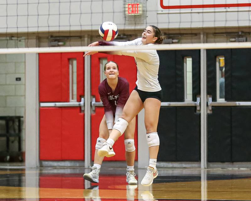 Lockport's Sadie Denk (3) bumps the ball during Class 4A Bolingbrook Sectional final match between Lockport at Oswego.  Nov 7, 2024  in Bolingbrook.