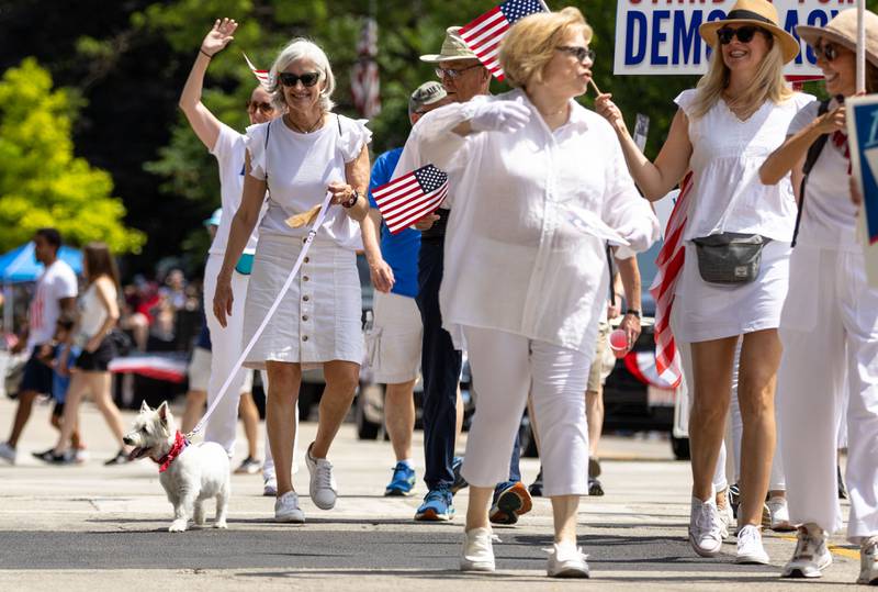 League of Women Voters Glen Ellyn processes down Crescent Boulevard during Glen Ellyn’s “4th of July Parade” on Friday, July 4, 2025.