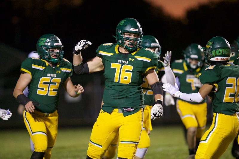 Crystal Lake South's Dominic Tubbs (76) is pumped up against Crystal Lake Central on Friday Sept.30,2022 in Crystal Lake.