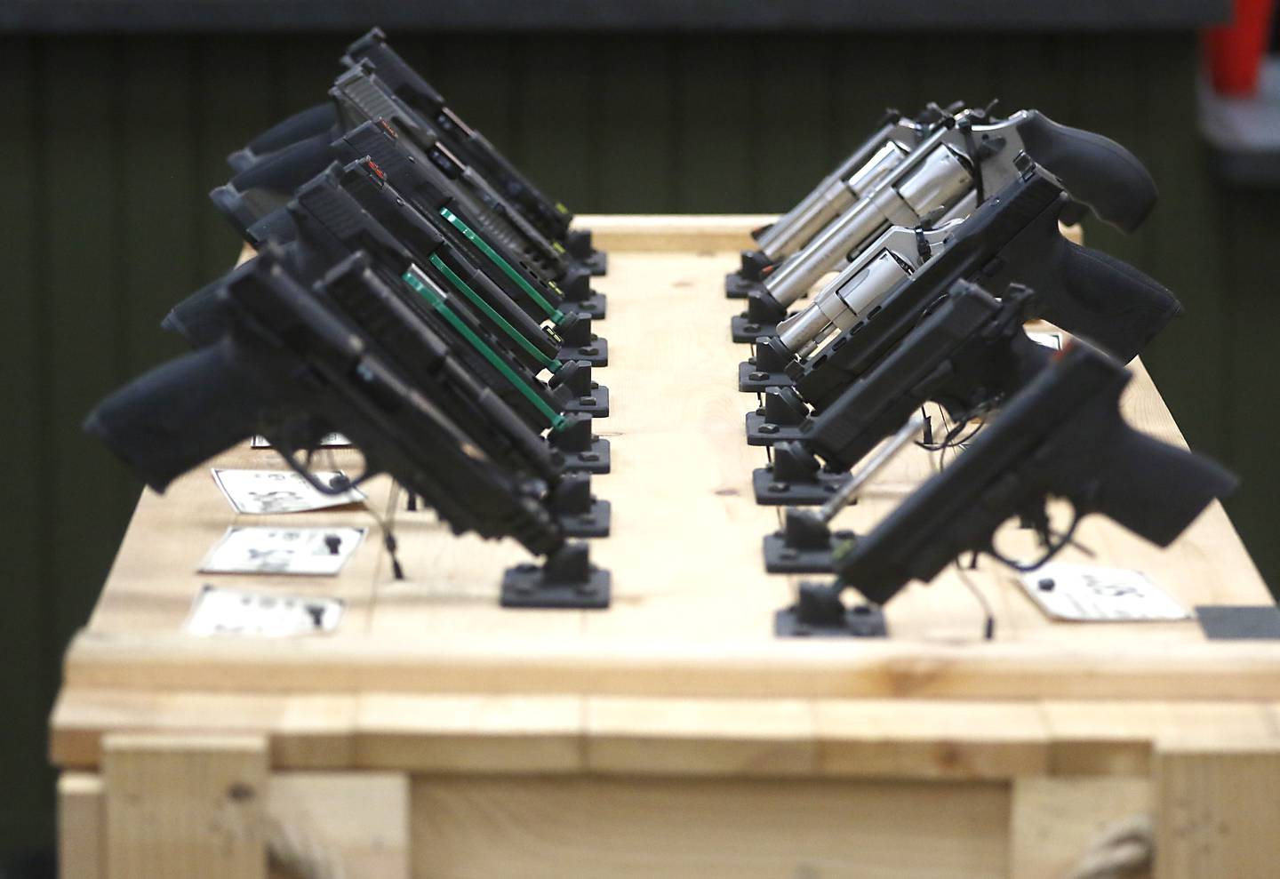 Guns for sale on Friday, Aug. 11, 2023, at Marengo Guns in Marengo. The Illinois Supreme Court ruled a ban on high-powered rifles and high-capacity magazines did not violate clauses of the Illinois Constitution aimed at ensuring laws are equally applied to all.