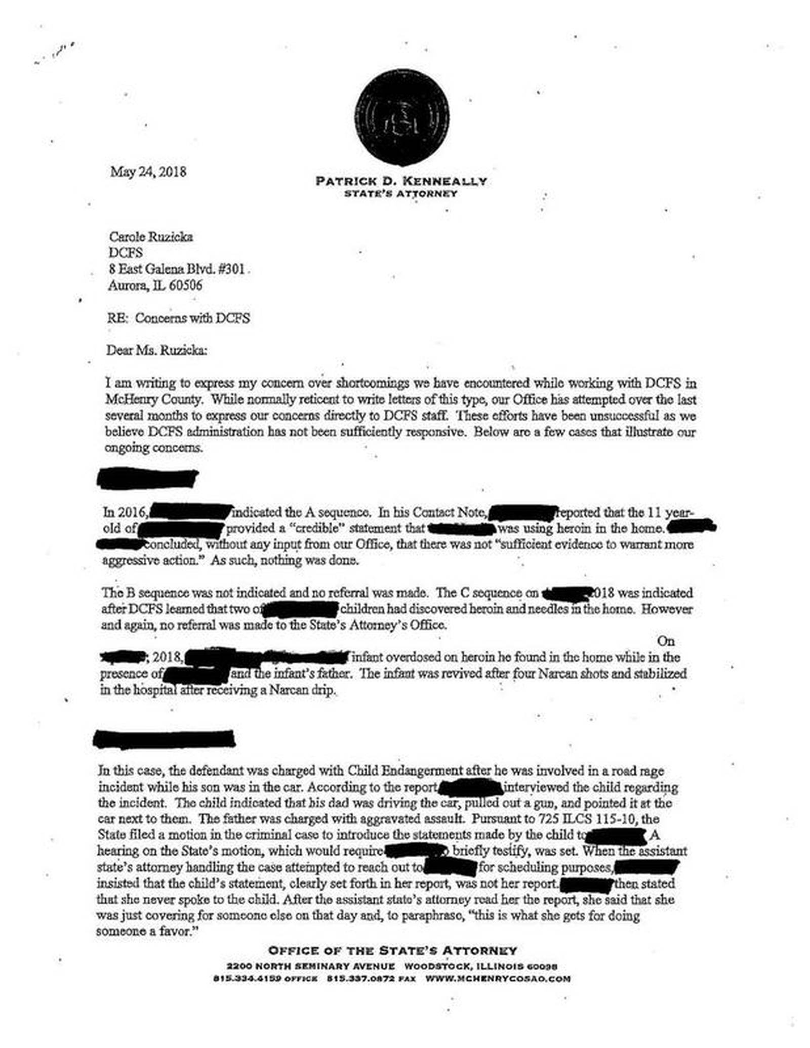 Document McHenry County State's Attorney letter to DCFS Shaw Local