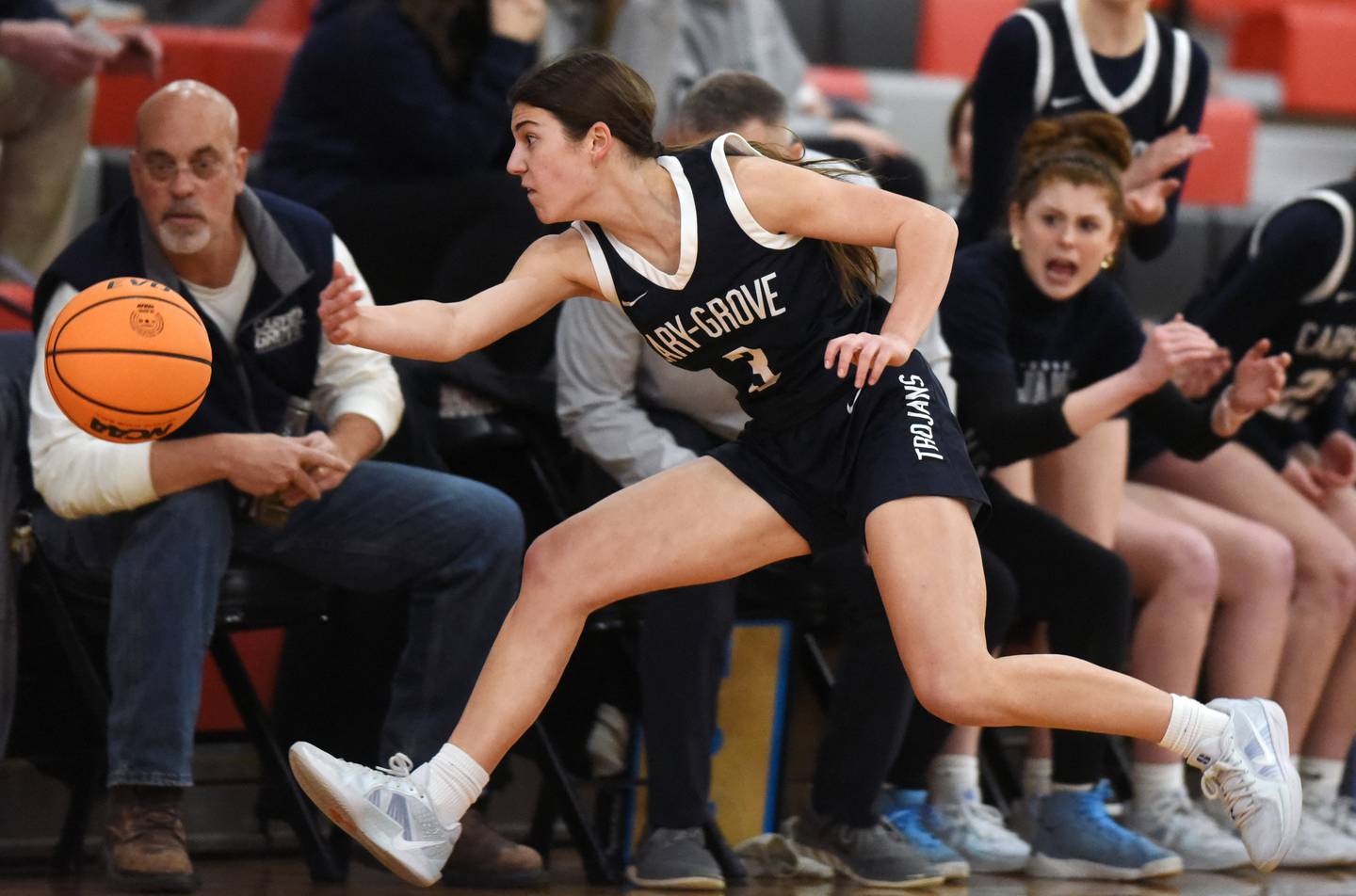 Cary-Grove’s Kennedy Manning tries to keep the ball in play during the Class 3A North Chicago sectional final against Grayslake Central on Thursday, Feb. 27, 2025 in North Chicago.