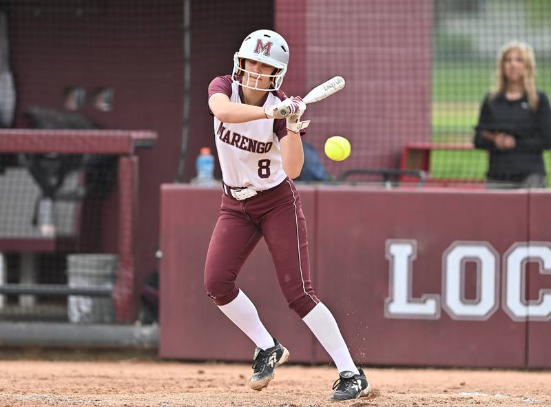 Marengo's second baseman Gabby Gieseke at bat during the non-conference game against Lockport on Saturday, April. 27, 2024, at Lockport.
