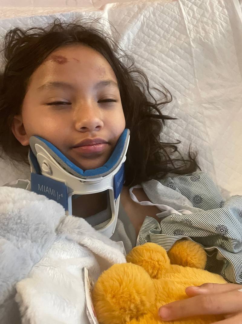 Moira Arjona, 11, of McHenry, is recovering at Advocate Lutheran Hospital in Park Ridge. She was bicycling home Friday when she was hit by a pickup truck.