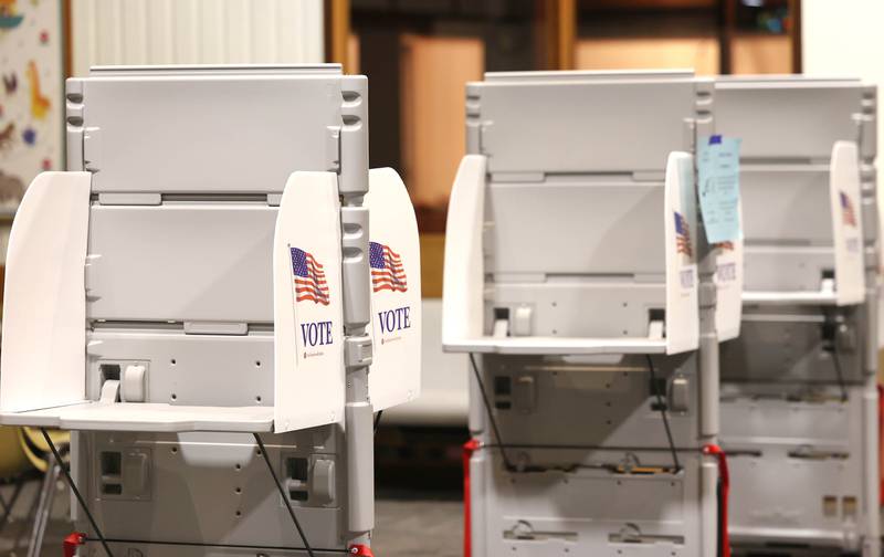 Voting booths remain idle on Election Day Tuesday, April 4, 2023, at the polling place in Westminster Presbyterian Church in DeKalb. Morning voter turnout at that location was very low. Only two ballots had been cast as of 11:15 a.m. Tuesday.