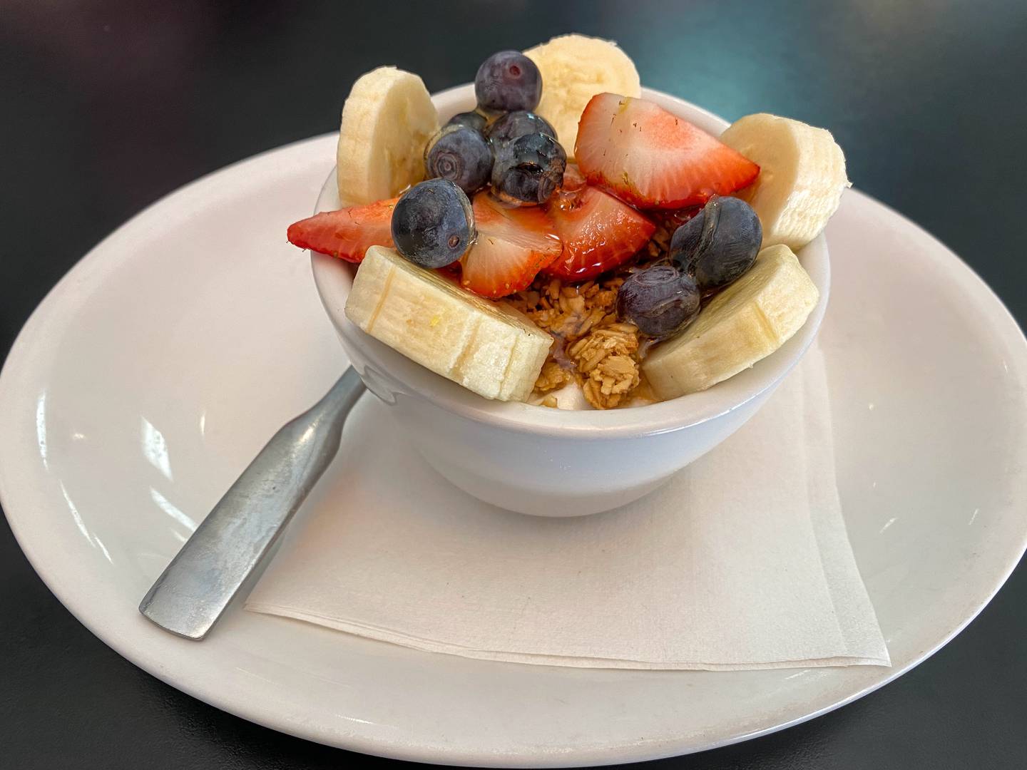While Short Stacks did offer a kids menu, we ordered our littlest diner a cup of the yogurt ($3.75), which was topped with blueberries, strawberries, bananas, granola and honey.