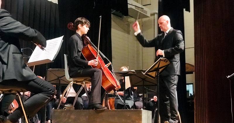 Keegan Roddy of Coleta is pictured during her performance with the Clinton Symphony Orchestra with conductor Brian Dollinger on Saturday, Feb. 19 at the Morrison High School auditorium.