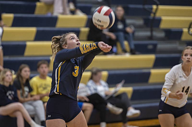 Polo’s Madison Glawe passes the ball against Fulton Thursday, Sept. 14, 2023 in Polo.