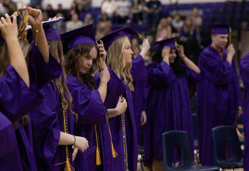 Serena High School students move their tassels from the right to the left side of their caps indicating that they have officially graduated during graduation on Saturday, May 24, 2025 at Serena High School.