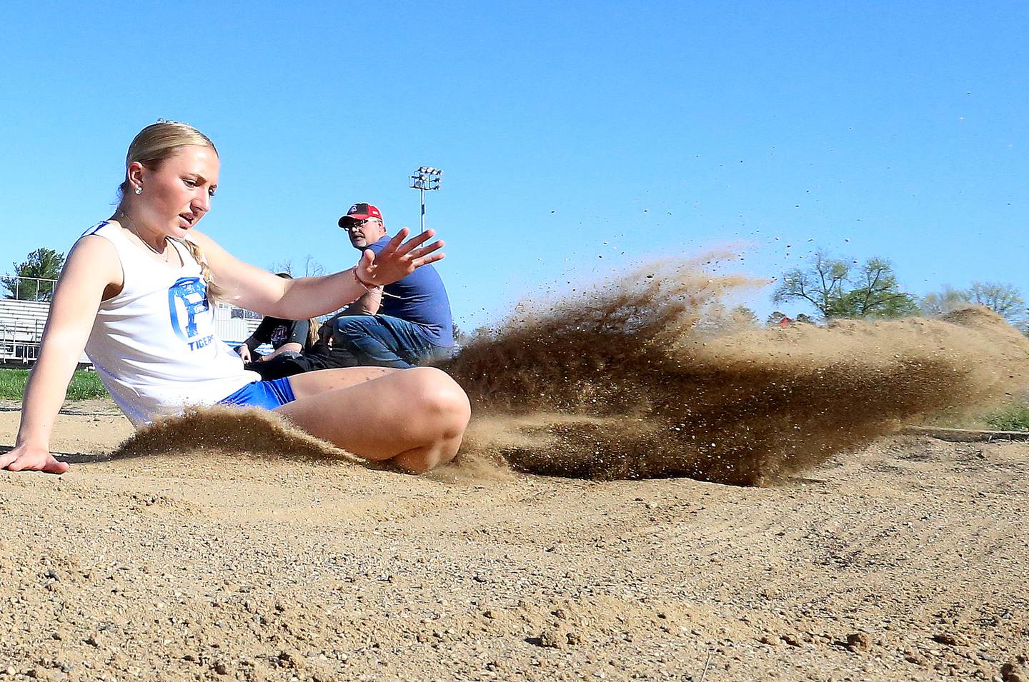 Princeton's Ashlynn Weber competes in the triple jump during the Ferris Invitational on Monday, April 15, 2024 at Princeton High School.