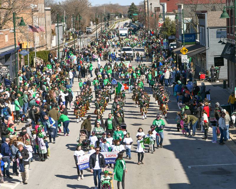 The St. Patrick’s parade heads downtown Main Street in Lemont on Saturday March 9, 2024.