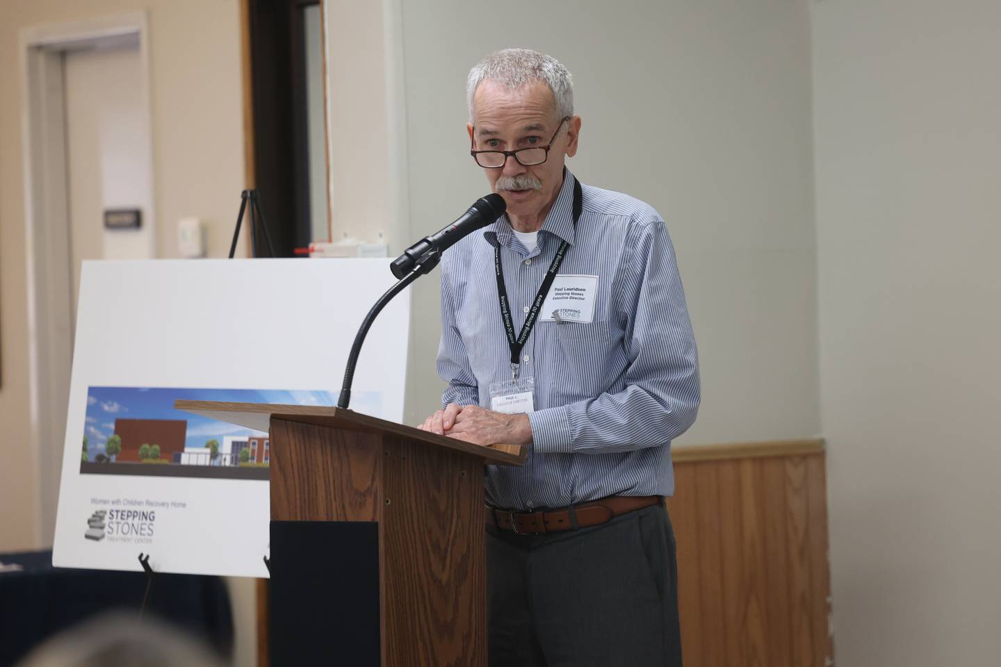Stepping Stones Executive Director Paul Lauridsen speaks at the groundbreaking ceremony for the Stepping Stones Treatment Center recovery home for women and children on Friday June 28, 2024 in Joliet.