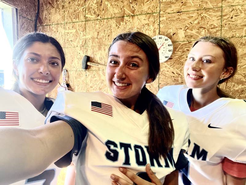 Bureau Valley graduate Makenna Maupin (center) will serve as an equipment manager for the Iowa State University football team this fall. She and fellow Storm managers Taylor Rowland (left) and Ryley Egan carried a strong sense of pride serving the Storm program.