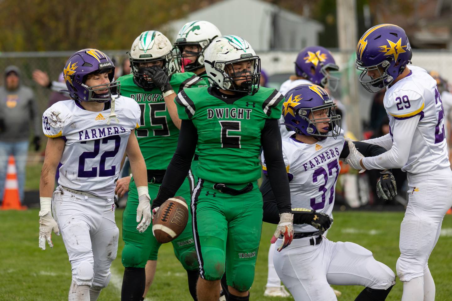 Caiden Nelson of Dwight/Gardner-South Wilmington holds ball on Saturday, November 16, 2024 at Dwight High School in Dwight.