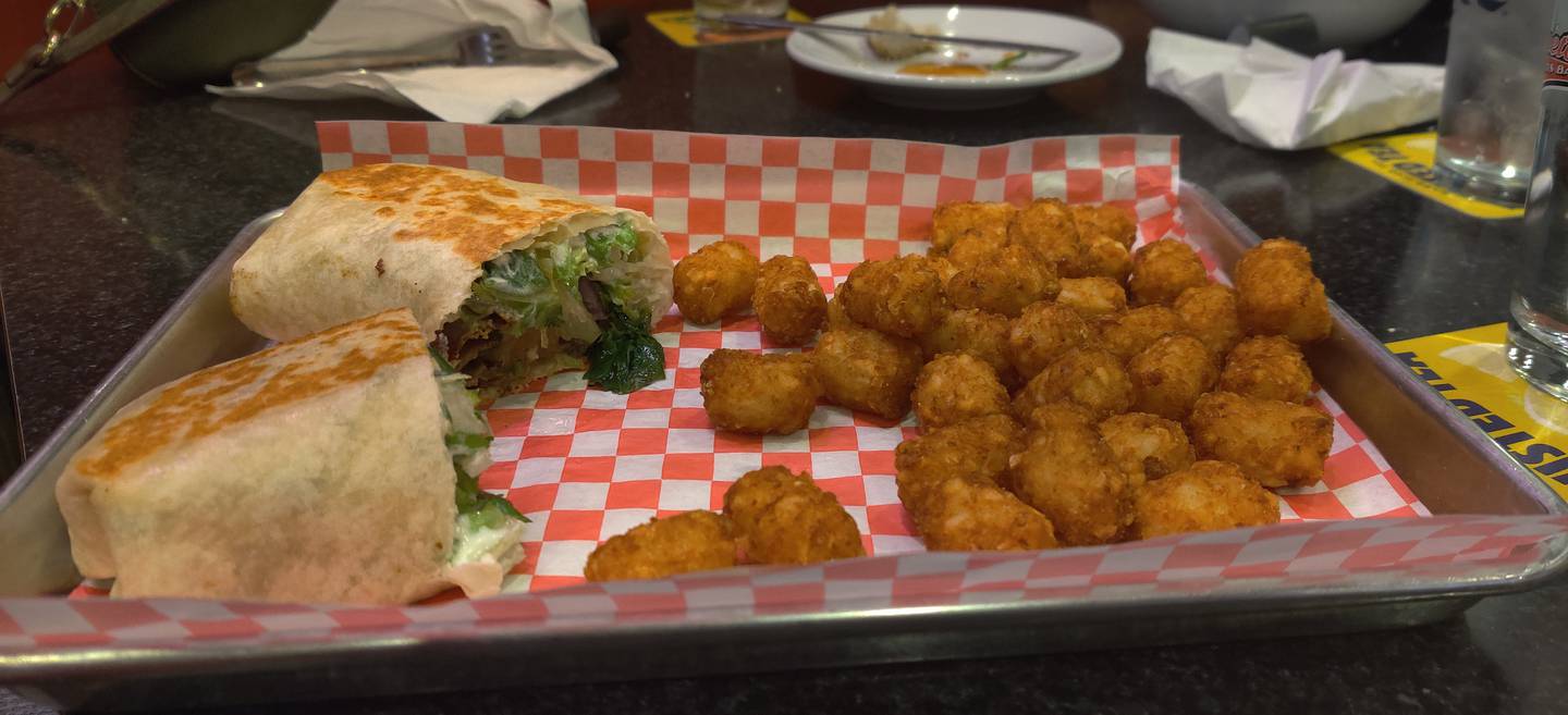 The Spartan wrap, which is a melding of a gyro and a burrito, at Hometown Sports Bar and Grill in downtown DeKalb.