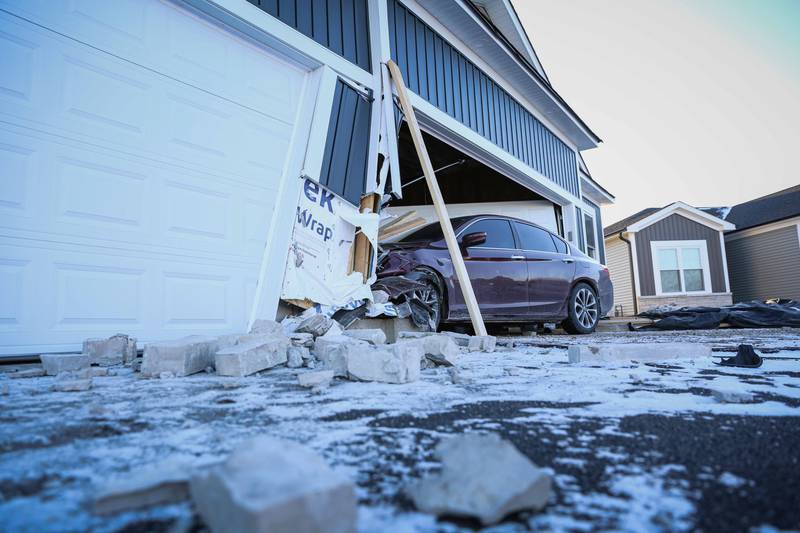 A car collided with the garage of a home under construction at about 3:20 p.m. Tuesday, Jan. 14, 2024, on the 900 block of Partridge Circle, Marengo. No serious injuries were reported, but the city's building department was notified due to possible structural damage to the property.
