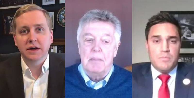 Republican Reps. Tom Demmer, Steve Reick and Adam Niemerg speak during a virtual news conference to criticize new standards for Illinois teachers and administrators being proposed by the Illinois State Board of Education.