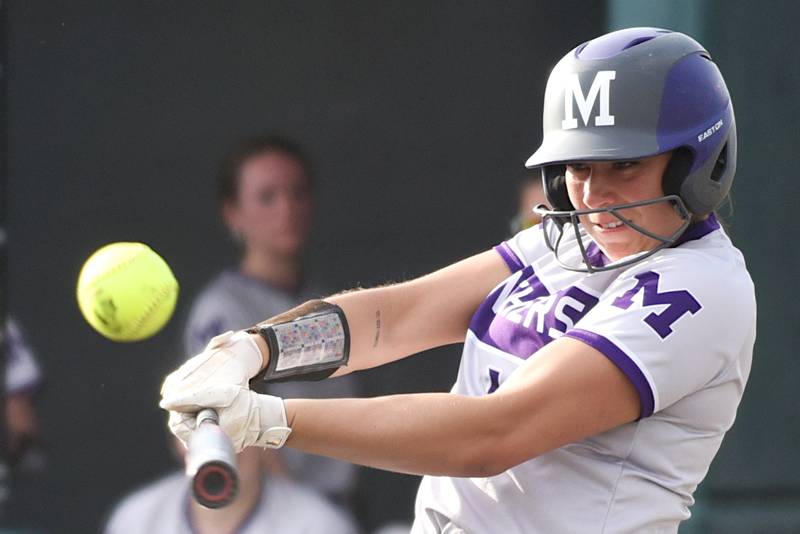 Manteno's Bella Giglello hits a pitch during a game at Coal City Monday, May 12, 2025.