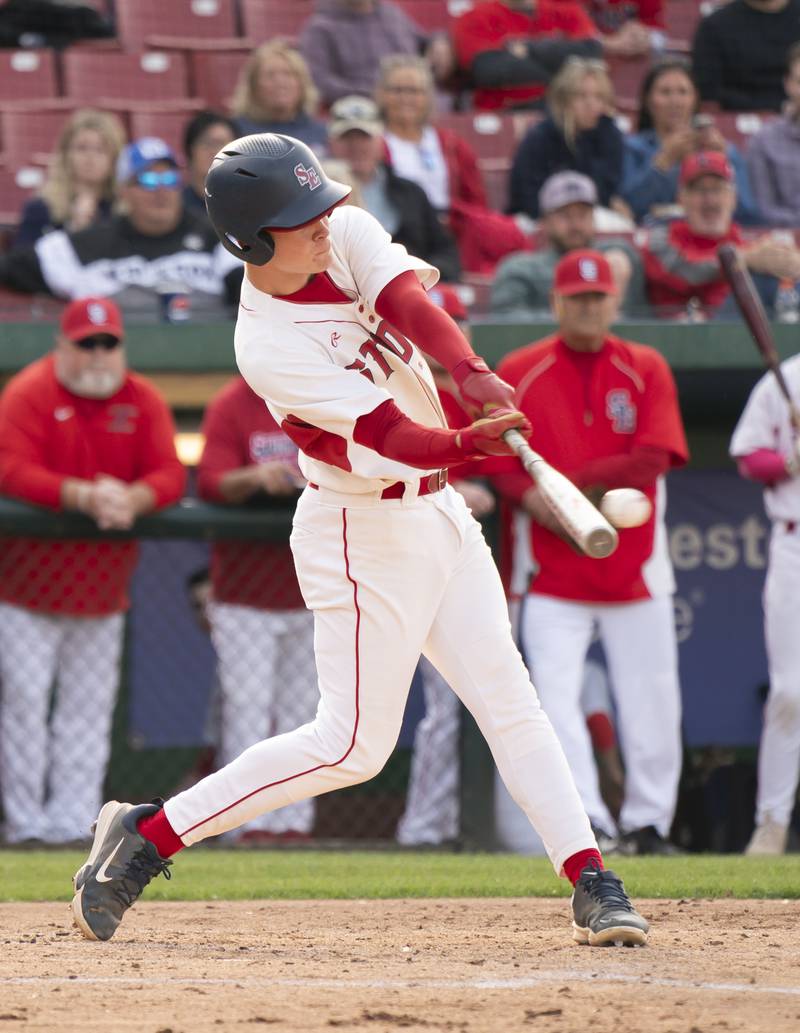 South Elgin's Justin Pold gets a hit during the boys baseball Class 4A Kane County Cougars Supersectional against McHenry on Monday, June 9, 2025 at Northwestern Medicine Field in Geneva. Ryan Rayburn for Shaw Local